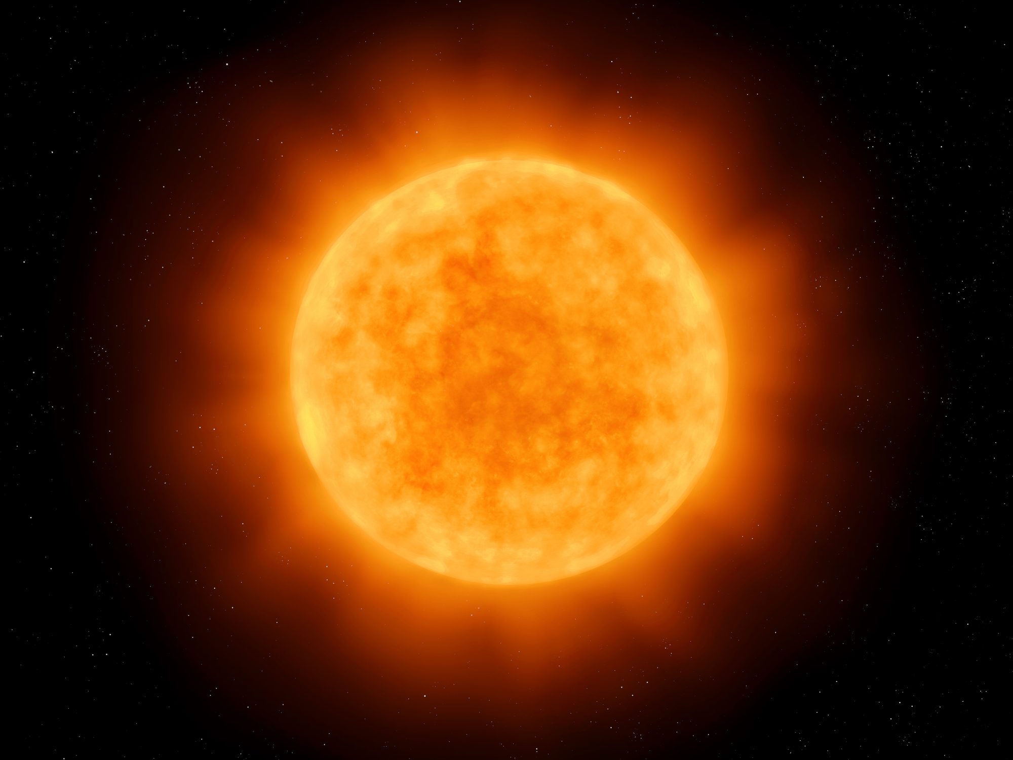 Supergiant in space. A massive star at the end of its evolution. Red giant on a black background.