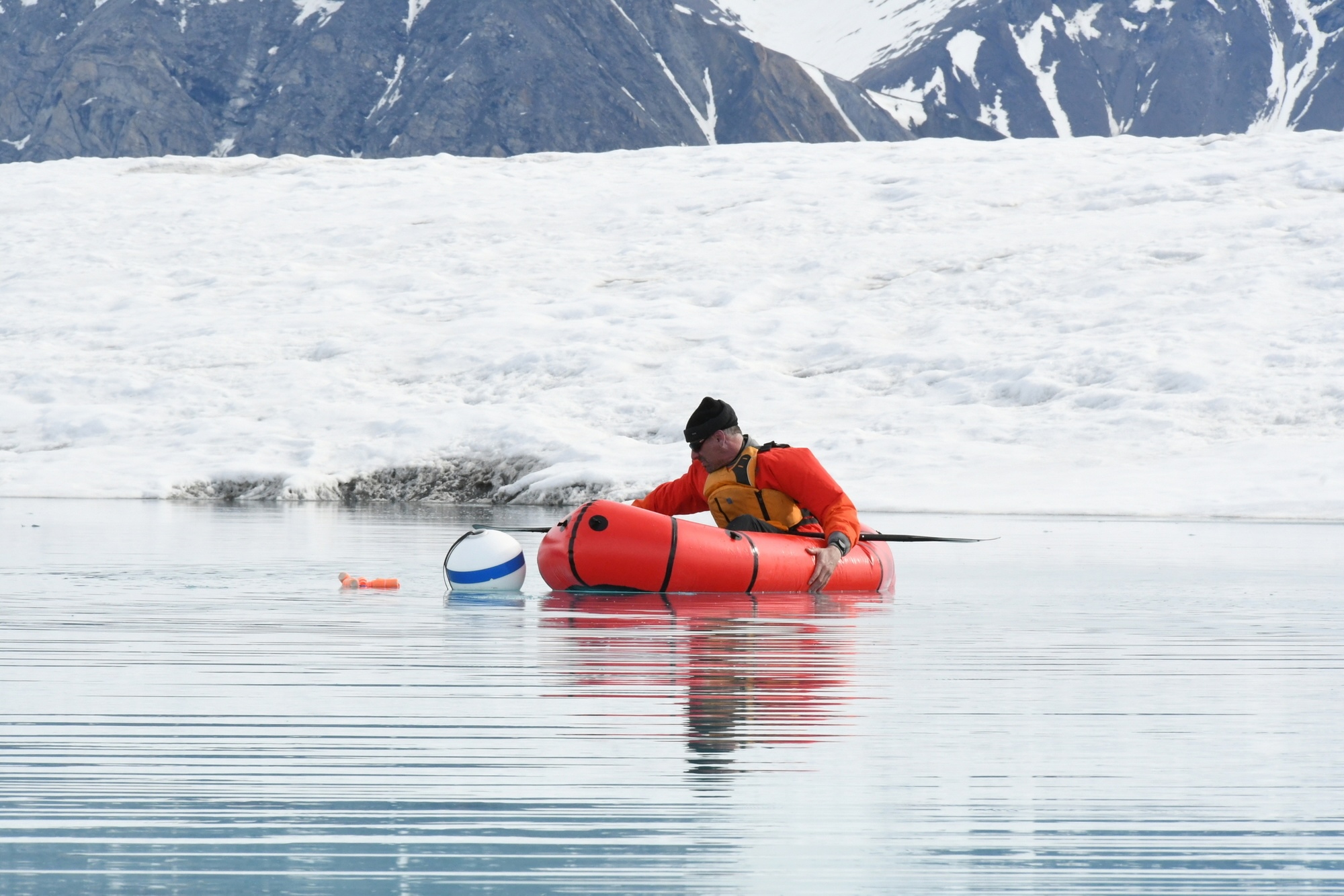 Laval retrieving a mooring in a Milne Ice Shelf pond