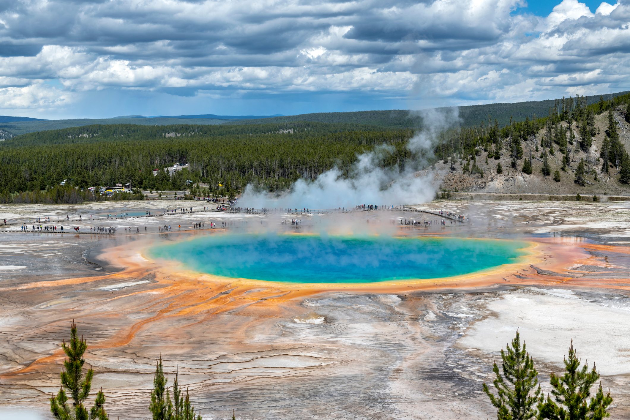 Grand Prismatic Spring Pool at Yellowstone National Park Wyoming, USA