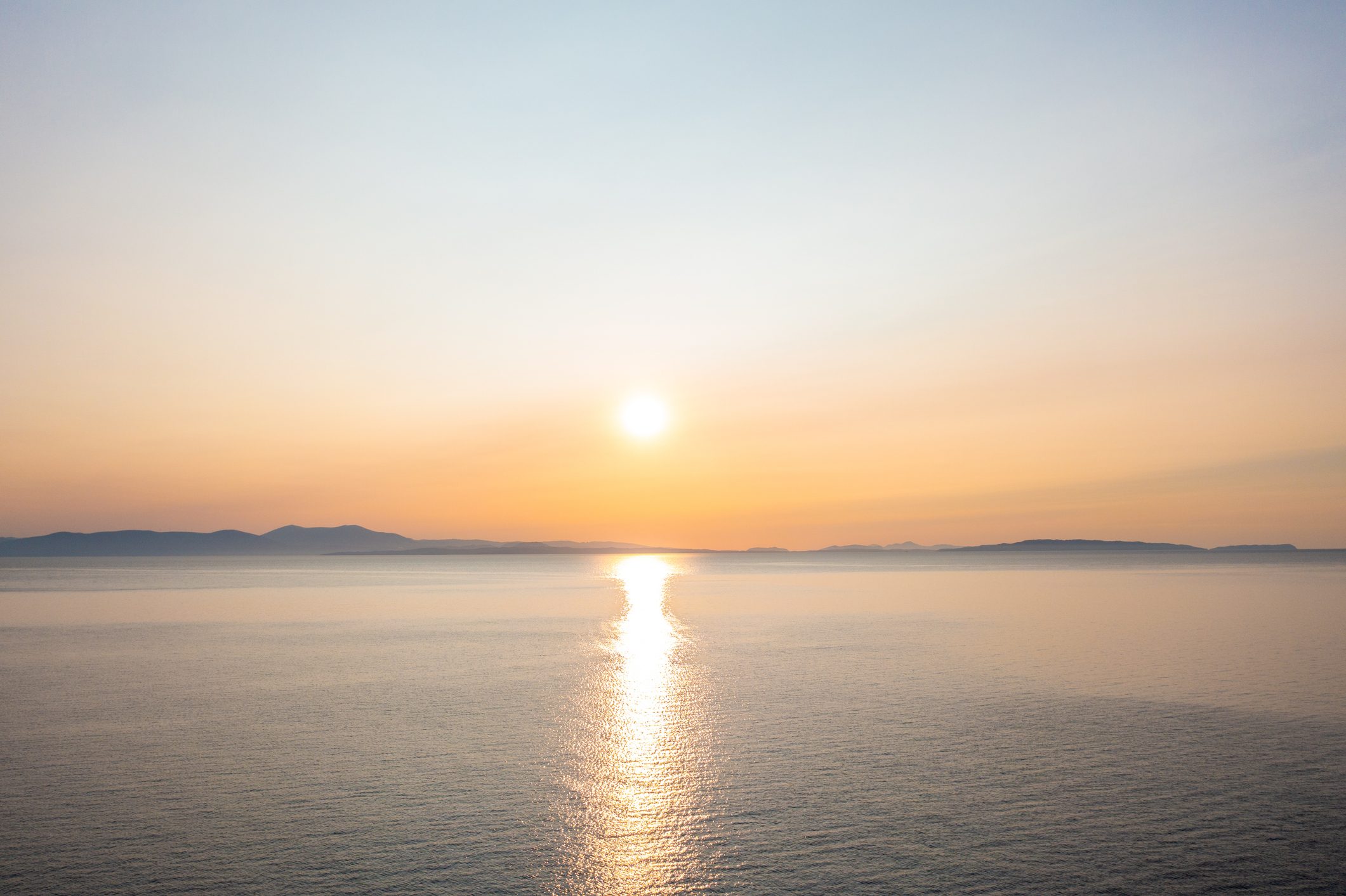 Sunrise over the Mediterranean Sea in Greece.